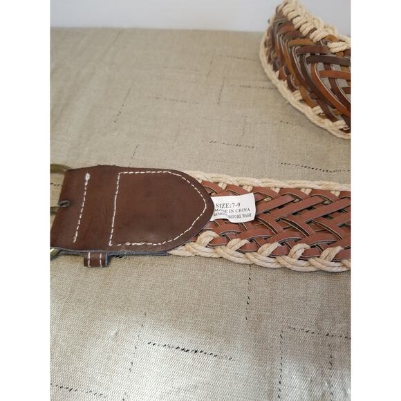 Jute Brown Vegan Leather Women's Woven Belt Size 7-9 /36‎ Length Med - Picture 4 of 5